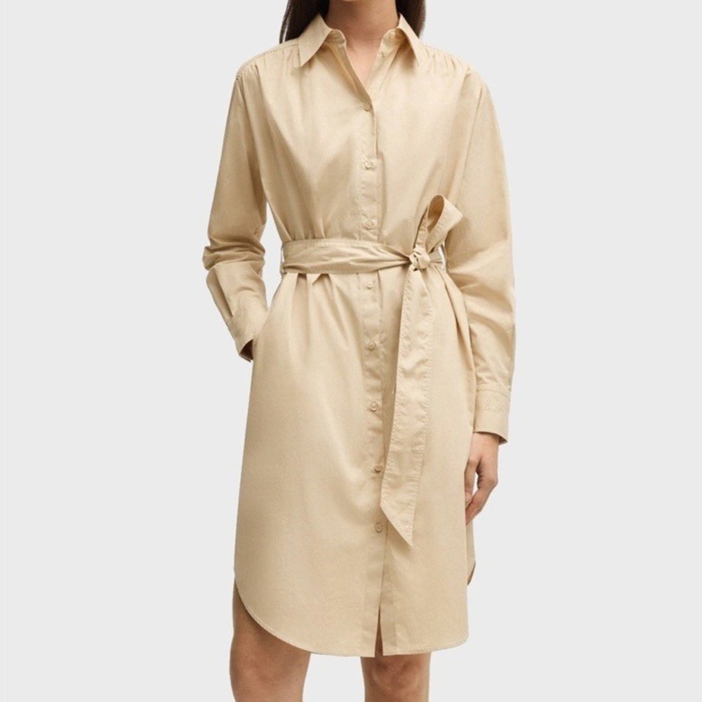 Boss Orange Delegant Belted Buttoned Collared Neutral Shirtdress Womens Size 16